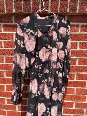 SHEIN Black Maxi Dress with Pink Floral Print